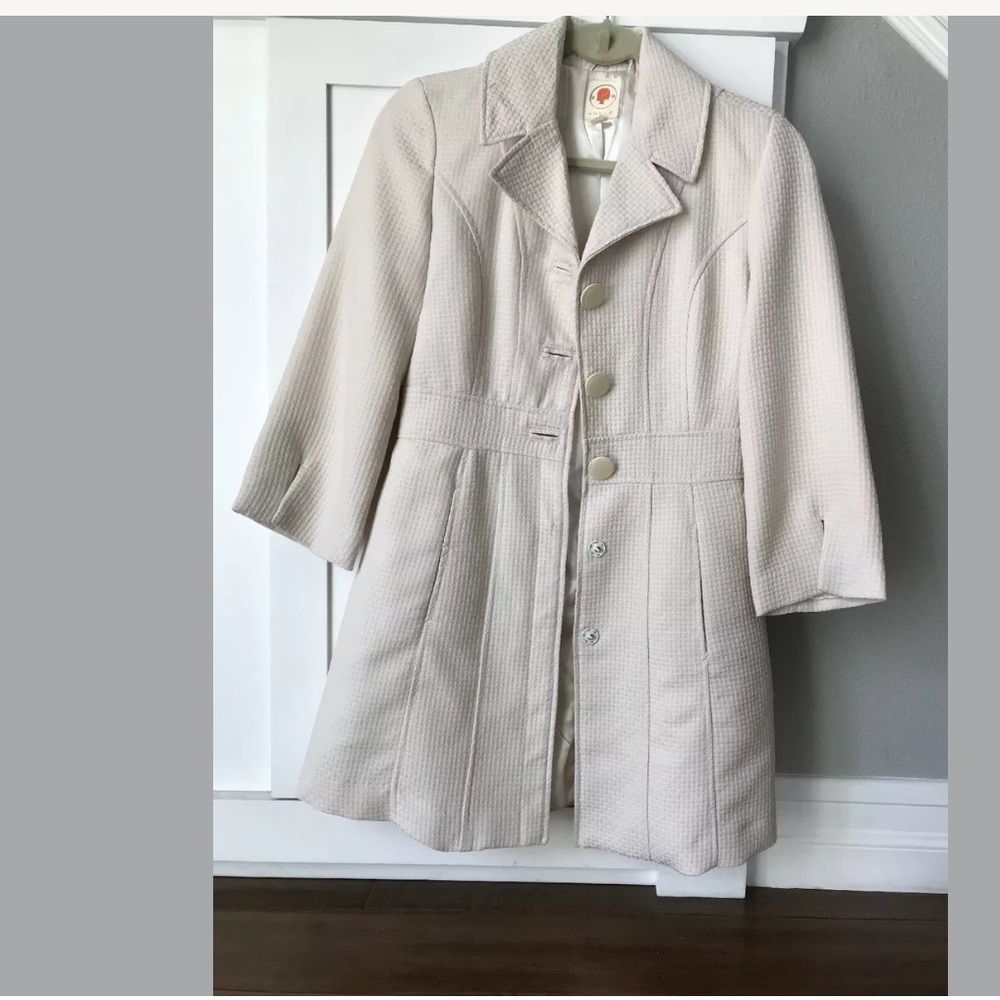Tulle 3/4 Sleeve Cream Coat Outerwear Peacoat